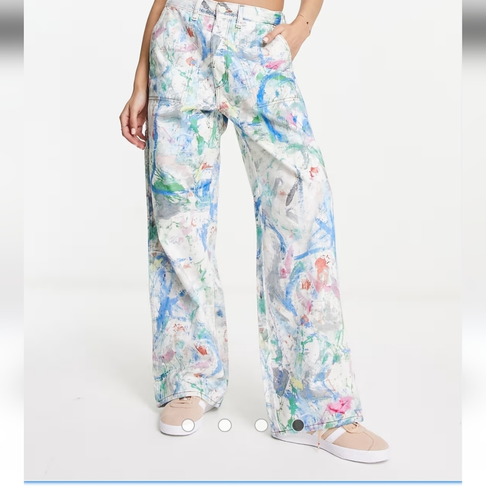 Wrangler Casey Jones Wide-Leg High Waisted Paint Splatter Carpenter Baggy Jeans